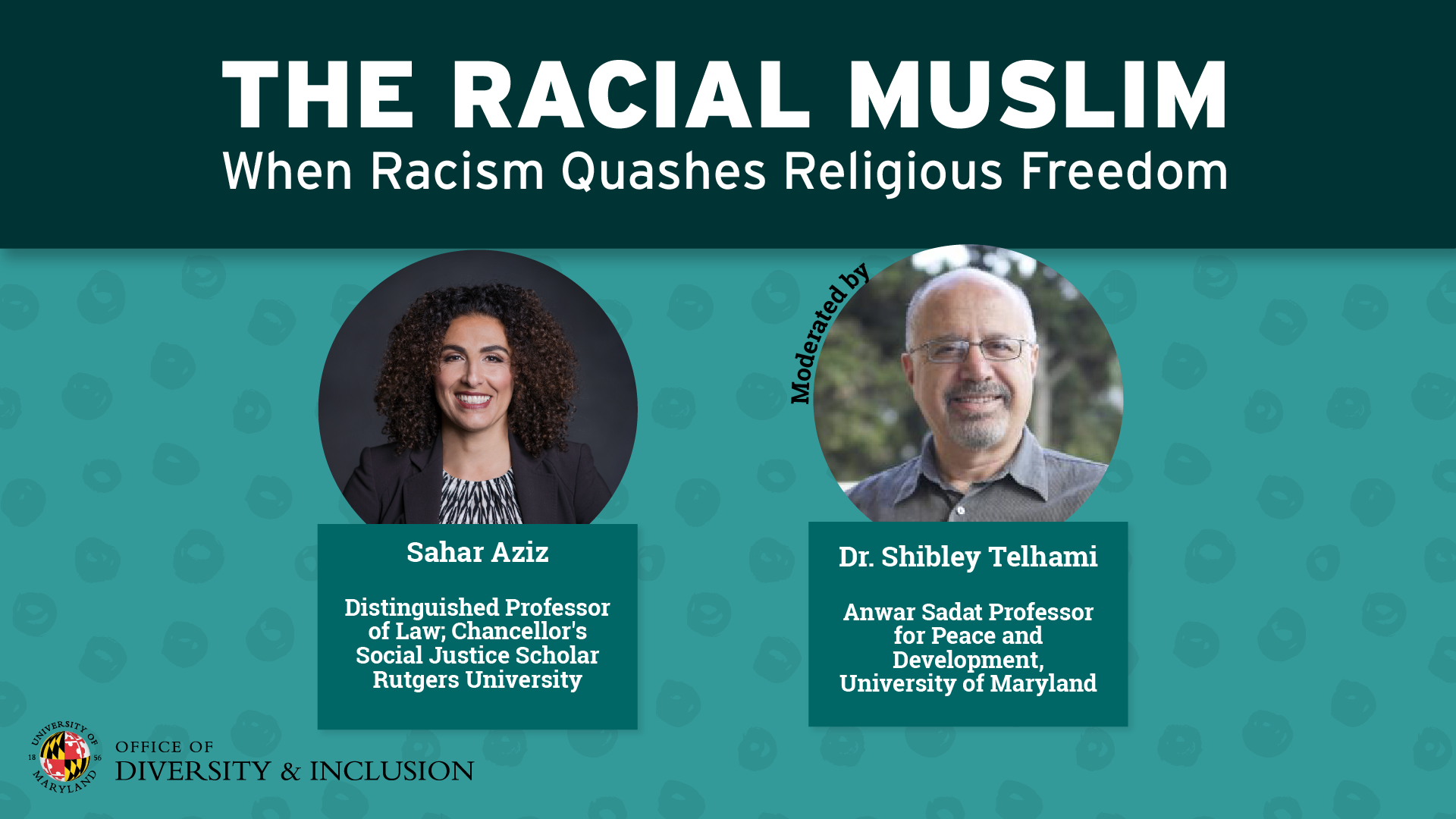 Headshots of the two panelists on a flyer for The Racial Muslim webinar