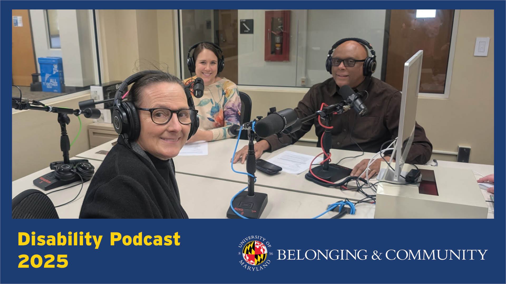 Emily Singer Lucio in the podcasting studio with Amanda Scala and David Allen from DOTS