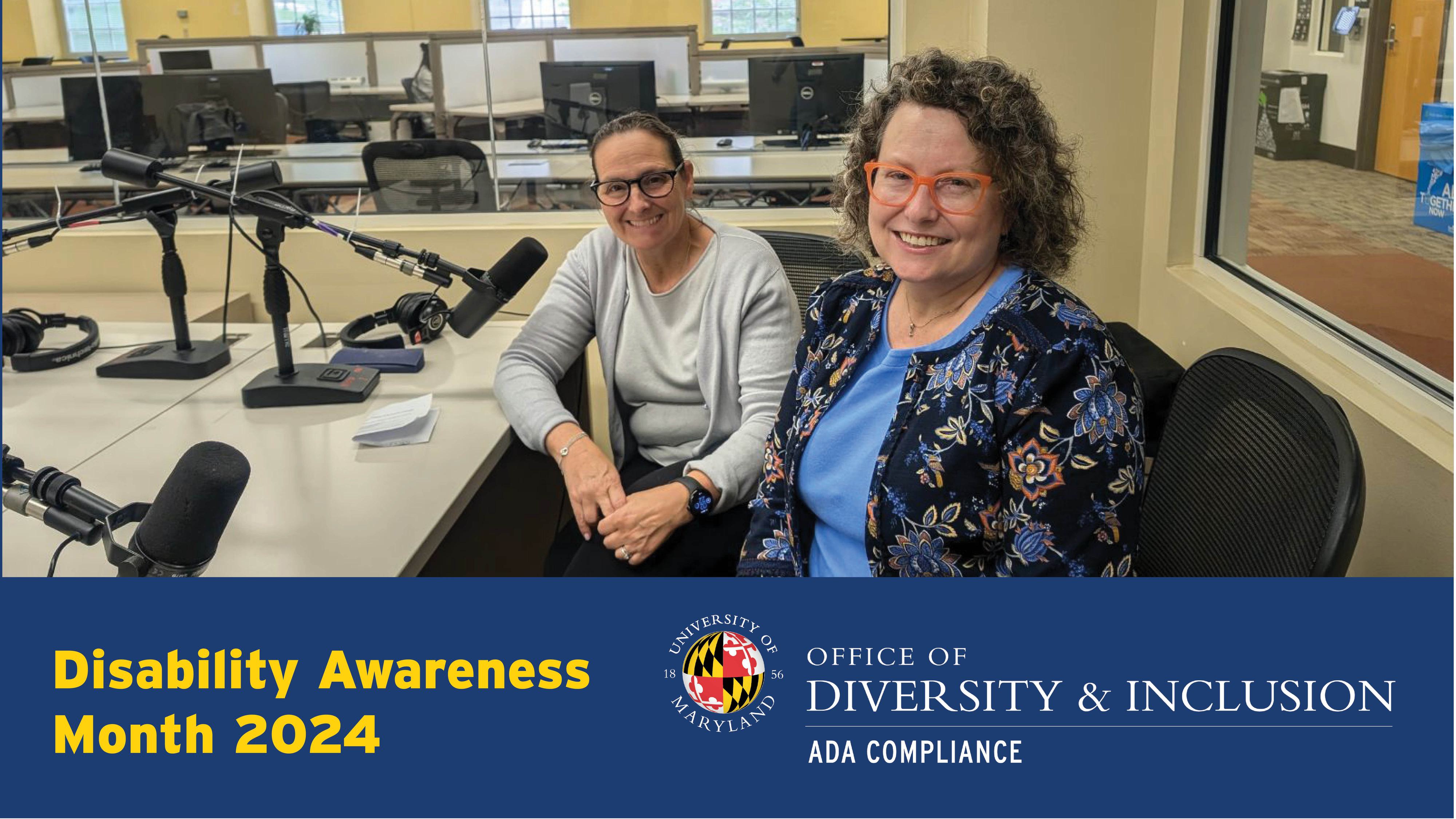 Jill Bradbury and Emily Singer Lucio smiling in the podcasting lab