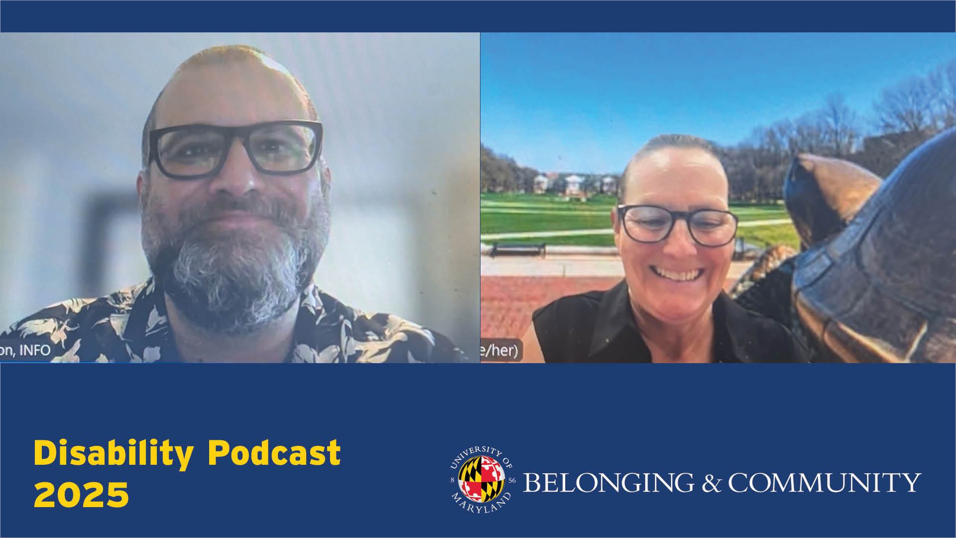 Ron Padrón and Emily Singer Lucio on a Zoom call recording the Disability Podcast