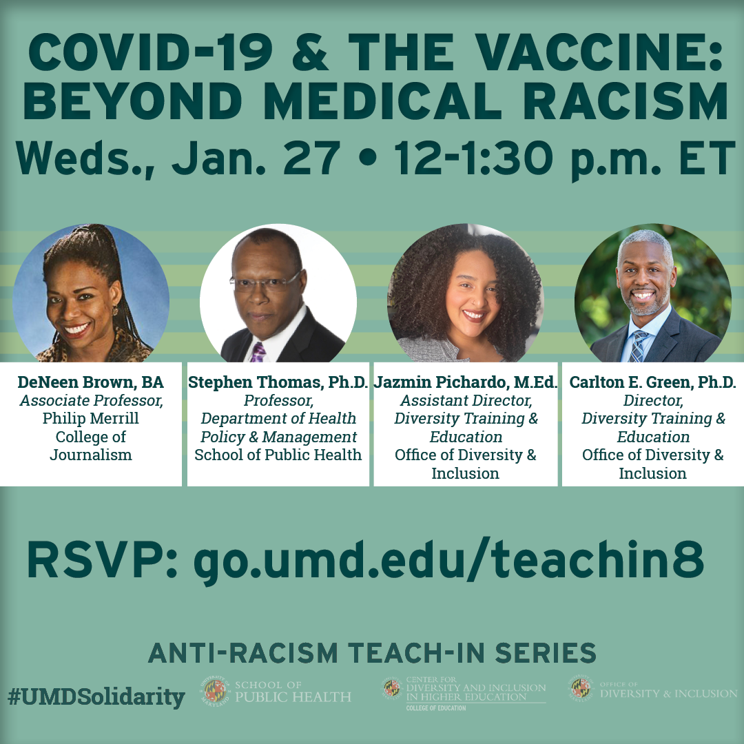 Racial solidarity event flyer with portraits of the speakers