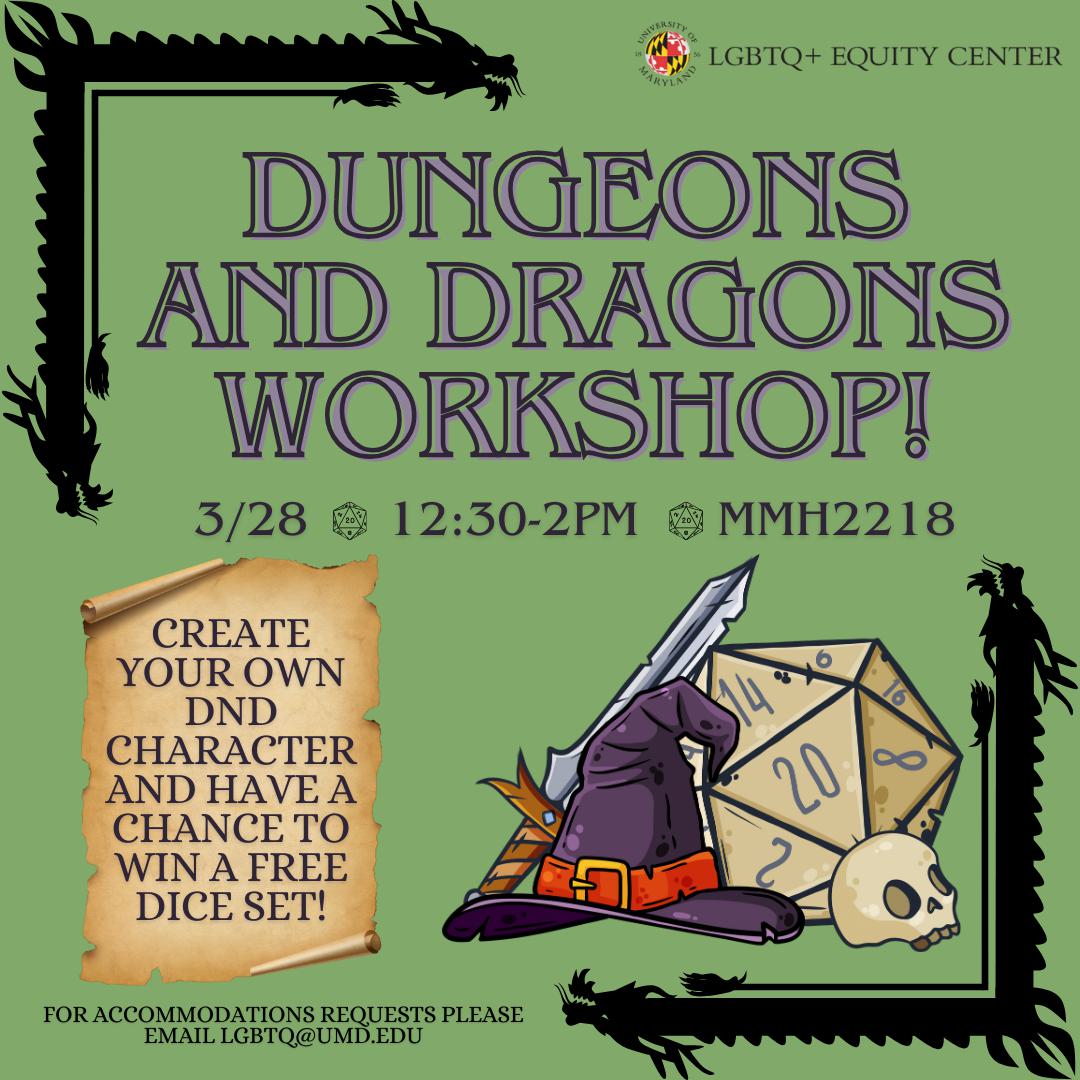 Square graphic with a light green background, black dragon borders, and event details.