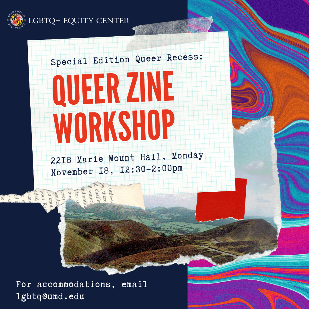 Square graphic with a half solid blue and half color psychedelic background overlayed with paper scraps and event details.